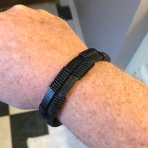 Stainless Steel Leather Rope Bracelet Sz 8.5